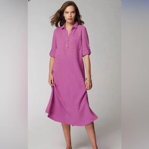 J.JILL COTTON-GAUZE ONE-POCKET SHIRTDRESS IN WILD ORCHID XL midi